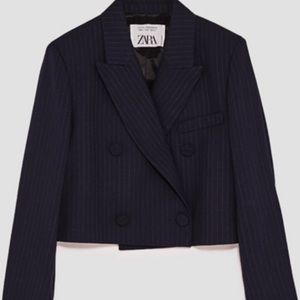 NWT Zara Cropped Navy Pinstripe Blazer